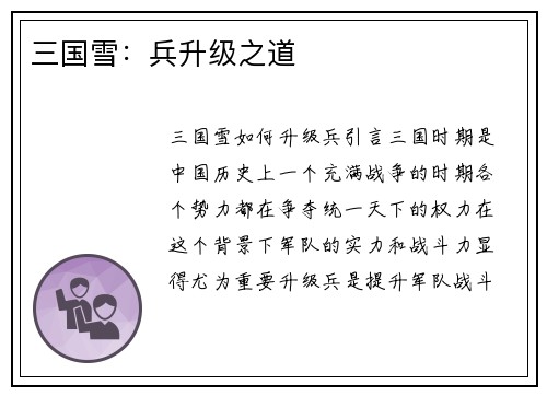 三国雪：兵升级之道