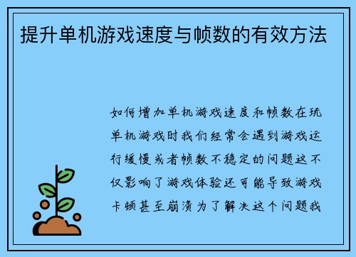 提升单机游戏速度与帧数的有效方法